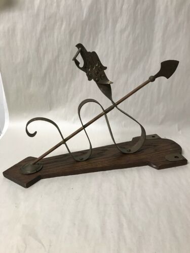 Vtg Arts & Crafts Copper Brass Wood Lamp Sconce Holder Figural Griffon Dragon
