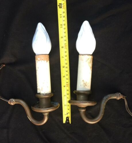 Pair Of Antique Vintage Brass Copper candle socket sconce light fixtures