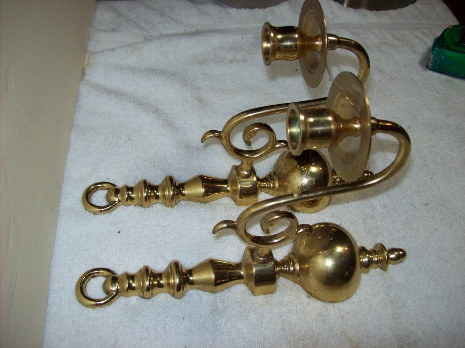 Pair of Solid Brass Wall  Candle Holders 10 1/2