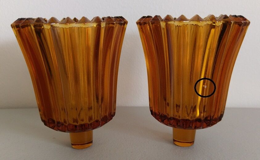 Amber Glass Sconces Votive Candle Holders Vintage Vertical Cut Design Ambergold