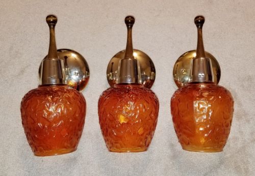 3 Vintage Mid Century TRUE Orange Glass Cone Wall Fixture Sconce Lights