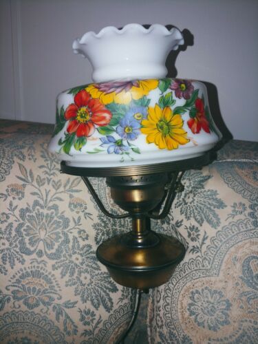 Vintage Early American Electric 3-Way Wall Sconce  Lamp- Handpainted Milk Glass