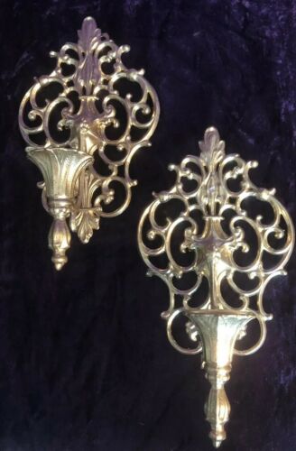 Vintage Rococo Style Metal Wall Sconces Hollywood Regency Candle Holders