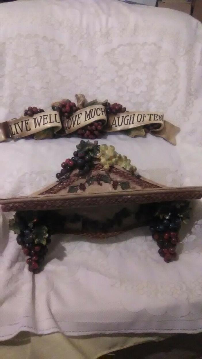 Italian resin Lattice Grapes shelf with Live Well, Love Much, Laugh Often banner