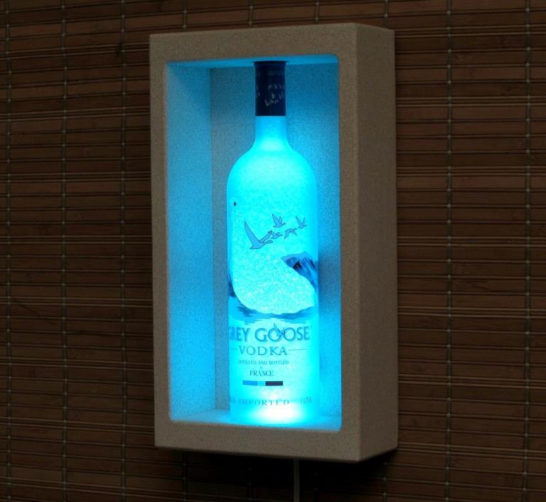 Grey Goose Vodka LED Bottle Lamp Sconce Shadow Box Color Changing Remote Light