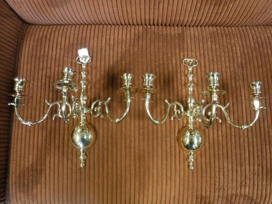 Set {2} Baldwin Brass Wall Sconces with Three (3) Tapir Candle Holders on Each
