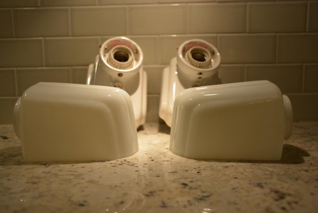 Rejuvenation Hardware Light Fixtures Sconces Bathroom White Porcelain Pair
