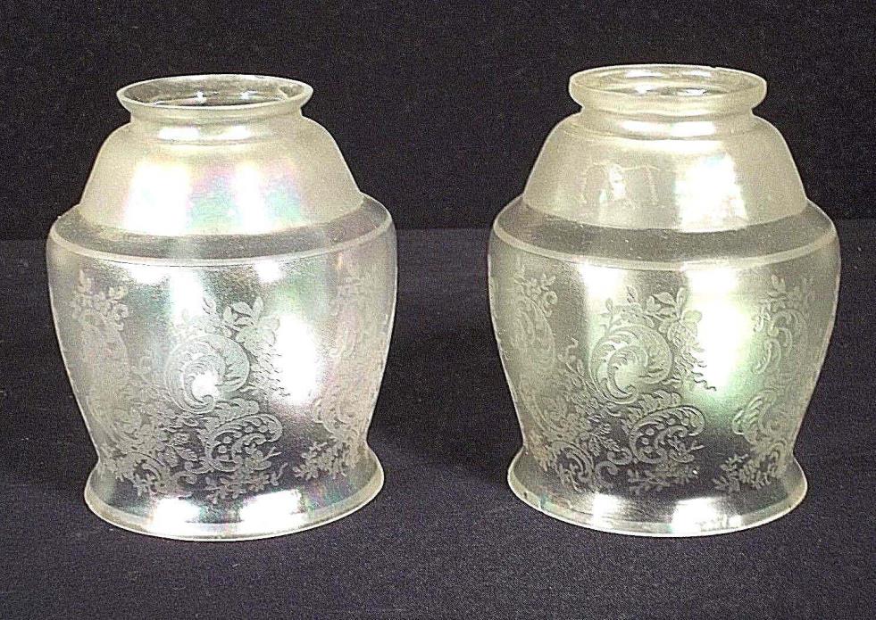 PAIR OF VICTORIAN ART NOUVEAU IRIDESCENT ETCHED GLASS LIGHT SHADES