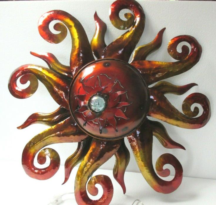 Mexico Handmade Metal 3D Copper Sun Ray Electric Wall Light Sconce Large 28