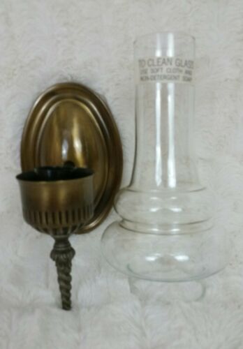 Vintage Antique Brass Wall Sconce with glass Hurricane NOS JC PENNY