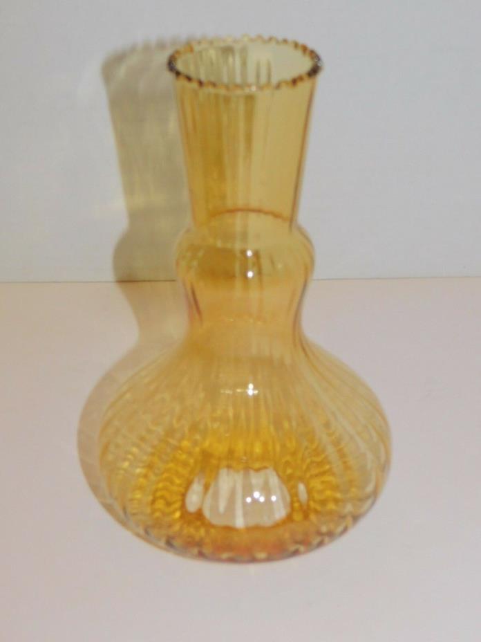 Vintage Art Glass BLOWN Optic hurricane Chimney Shade Amber topaz yellow UNUSUAL