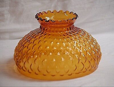 Old Vintage Amber Glass Lamp Dome Shade Globe w Diamond & Dot Pattern Scalloped