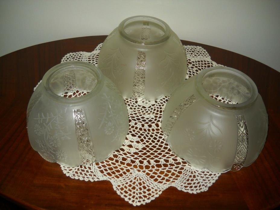 3 Vintage GLASS CEILING  LIGHT COVERS Flowered/Lightly Frosted