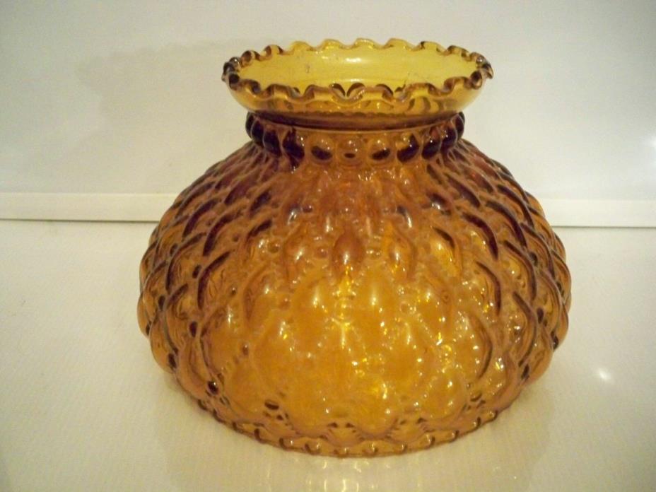 VINTAGE AMBER GLASS DIAMOND QUILTED LAMP SHADE 7