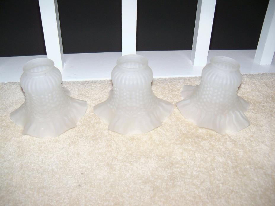 Set of 3 Vintage Frosted Glass Ruffled Lamp Shades