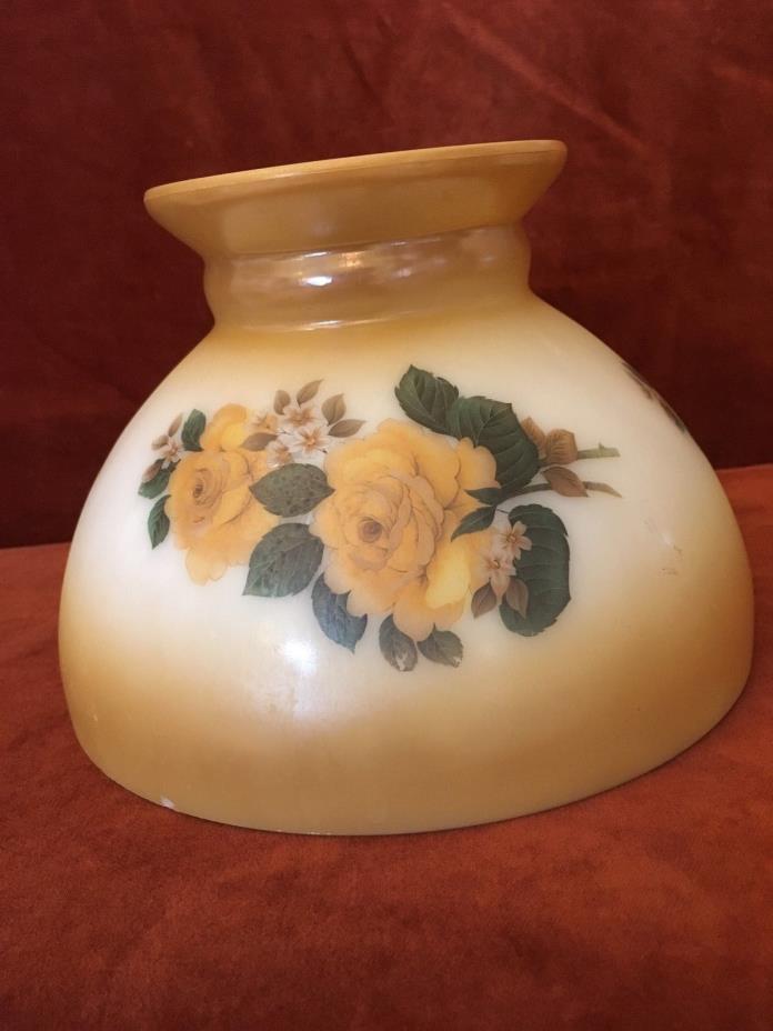 Vintage GWTW Milk Glass Lamp Shade Oil Kerosene Student, Gold Rose Design 8