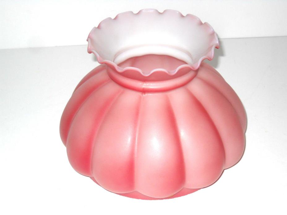 Vintage Fenton?  Ruffled Pink Rose Glass Hurricane  Lamp Shade 7.5'' 6.75 fitter