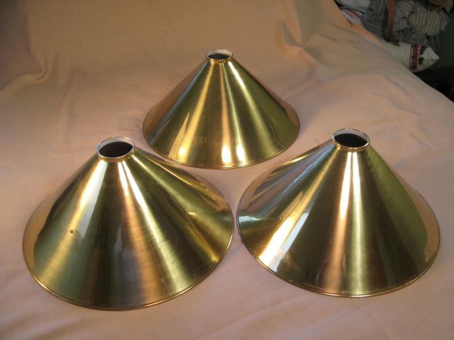 (3) Large Brass Pendant Lamp Shades 14 inch Diameter 6 1/4 Deep - 2 1/4 Fitting