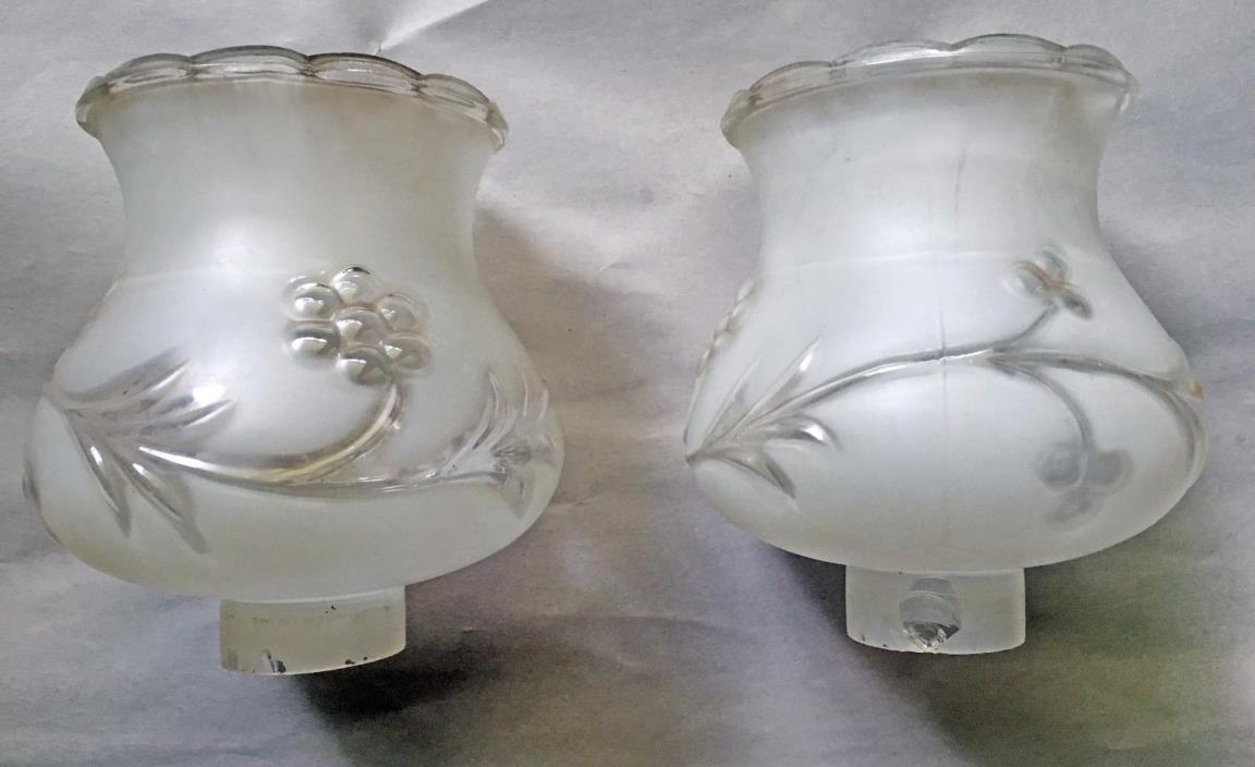 Pair of VINTAGE GLASS LAMP SHADES/FLORAL/LEAF/FROSTED/1.5 