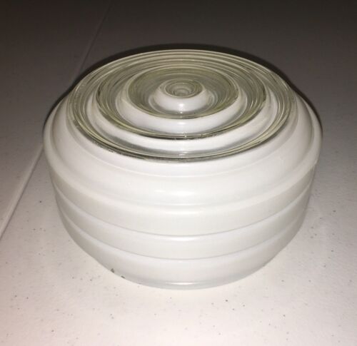 Vintage Clear And Frosted White Glass Round  6 3/8