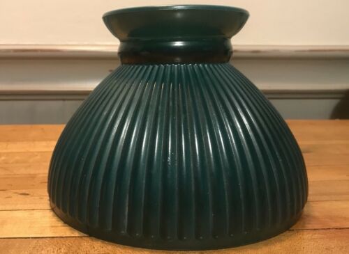 8” Green On Opal Glass Ribbed Student Desk Oil Lampshade