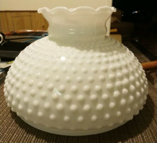 Vintage Fenton Hobnail beaded White Milk Glass Hurricane Lamp Shade 9 3/4