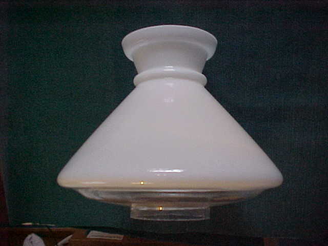 RARE IVES Type One Piece White Opal &Clear Glass Kerosene Oil Student Lamp Shade