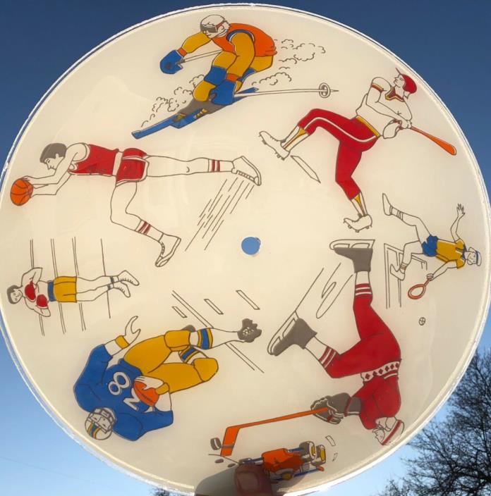 Vintage Mid Century 1960's Sports Glass Ceiling Light Shade Football Hockey