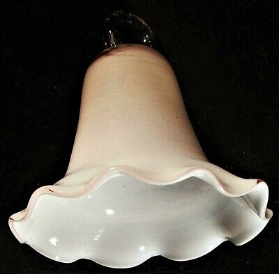 Antique Oil Kerosene Lamp Glass Smoke Bell Shade Peach Color Cased over White