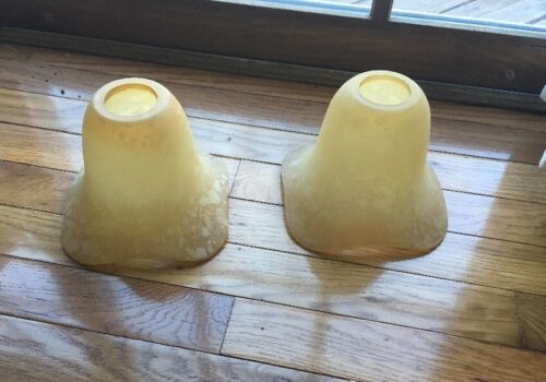 Antique Vintage pair heavy frosted glass Gold lampshade light shade?