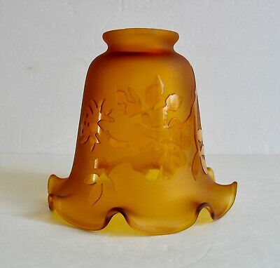 Vintage Tulip Glass Shade Amber Fluted Floral Etched Goose Neck Table Lamp Gold