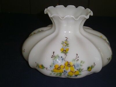 Vtg glass SHADE/GLOBE Oil/Electric/GWTW white glass puffy hp yellow flowers