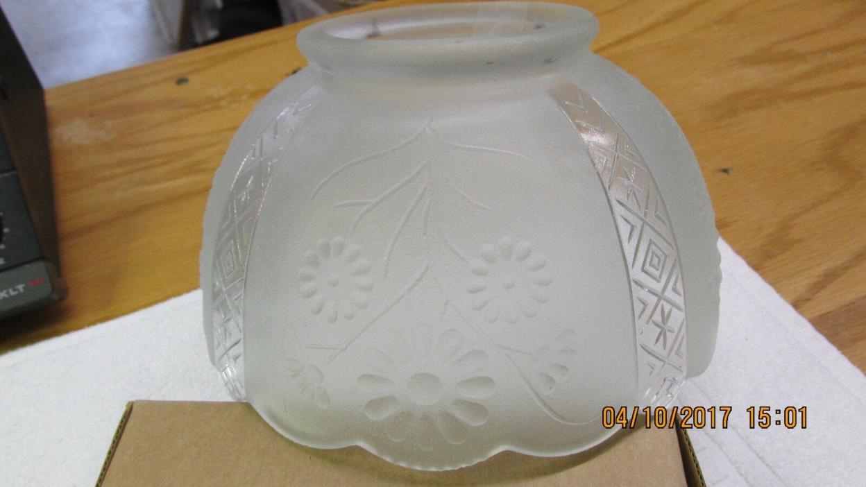 Vintage Frosted Glass Lamp Light Fixture Shade Floral Pattern Daisy 3 3/4