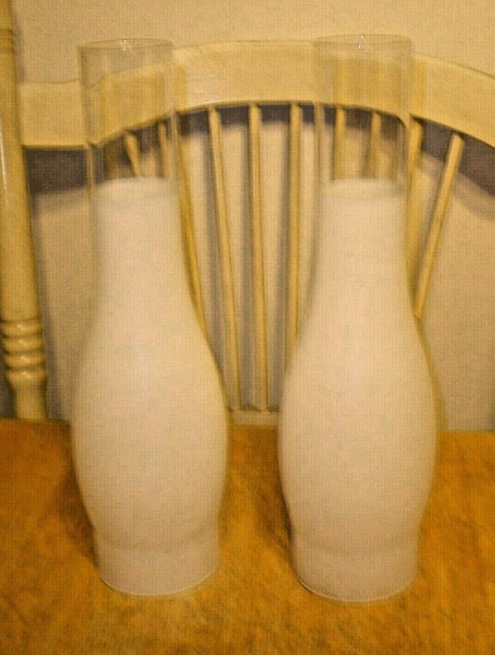 Vintage Lot (2) Frosted & Clear Glass Oil Lamp Chimneys 3