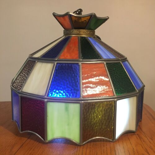 Vtg Antique Tiffany Style Stained Glass Light Lamp Shade Pool Table Bar Room