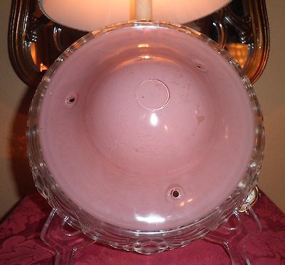 Stunning Vintage Art Deco Clear & Pink Glass 3 Chain Ceiling Light Fixture Shade
