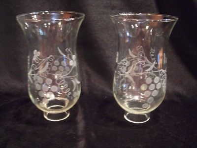 Pair of Etched Grape Chimney Hurricane Shade 6 1/2 inch - 1 5/8 inch Fitter Base