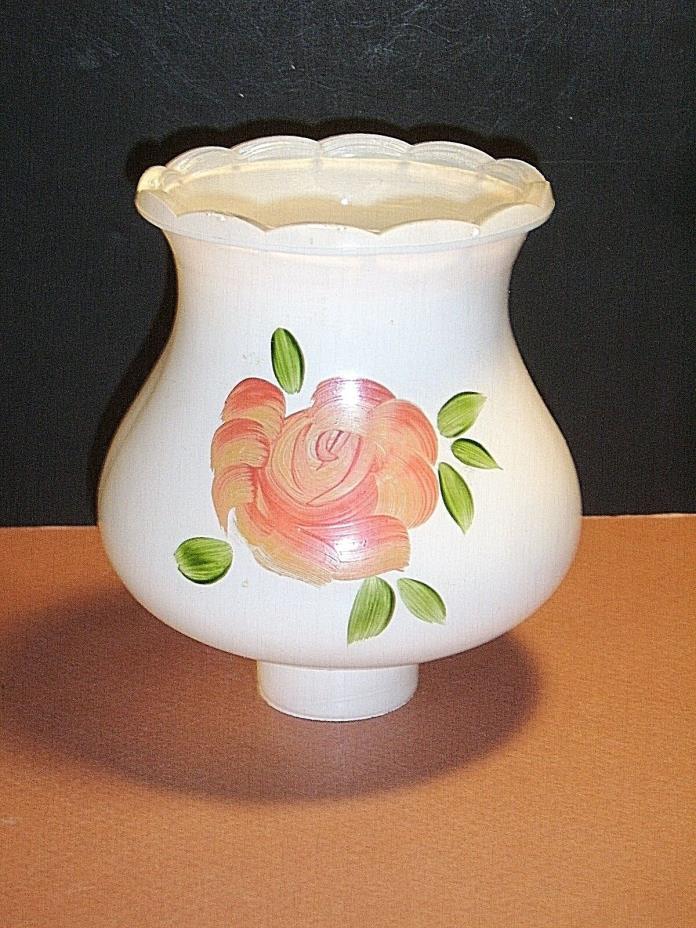 Cased White Glass Hand Painted Rose Lamp Shade 1-9/16