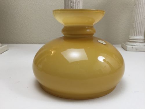 Vintage VV Vianne France Made Gold Glass Shade For Hurricane Lamp 7” Base Rim