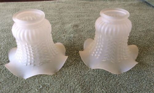 Vtg Frosted Glass Ruffled Tulip  Light Shades Lot Of Two