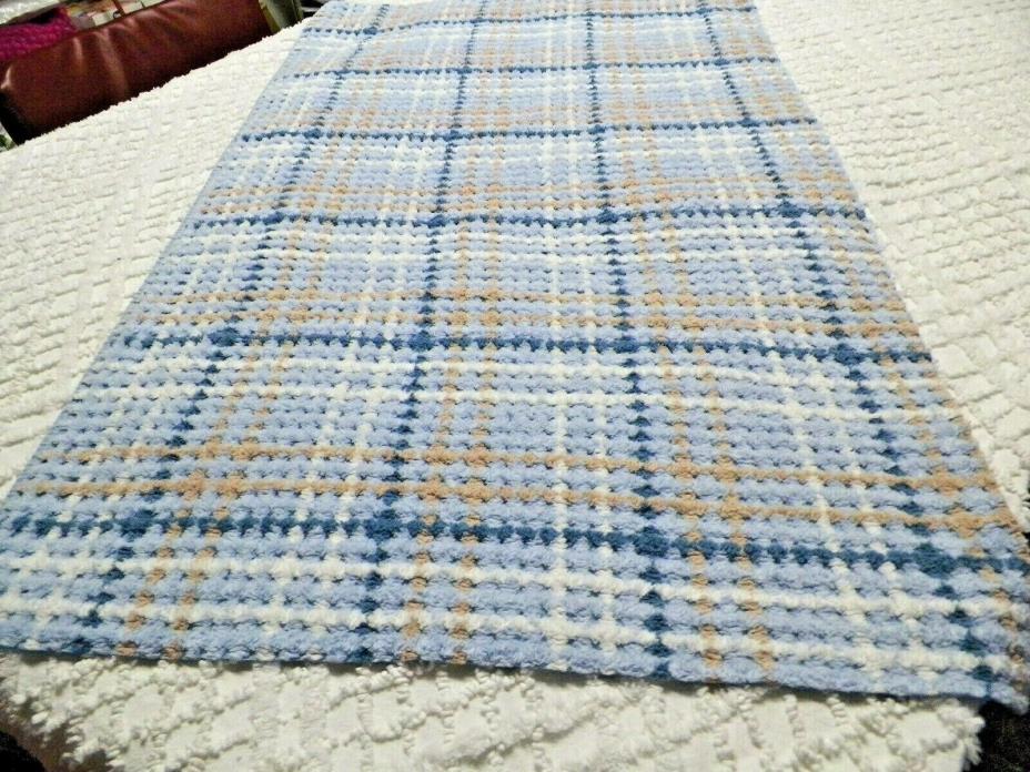 Vint C Craft Plush Peach Blue Whit Chenille Bedspread Quilt Craft Fabric  A 1453