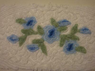 Fabric Piece #1764 - Plush Swirls w/Blue Flowers Vtg Chenille Quilt Craft