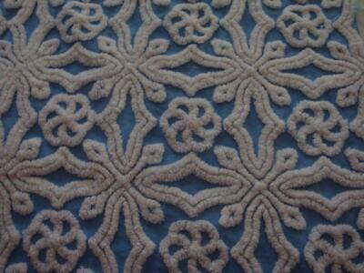 Fabric Piece #1763 - Plush Hofmann Blue & White Vtg Chenille Quilt Craft
