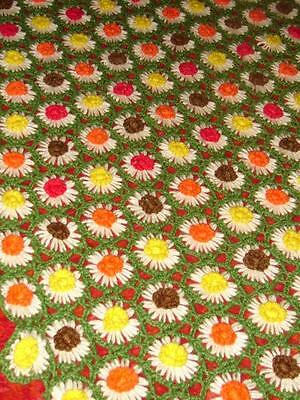 Antique Handmade Hand Crafted  Crochet Flower Afghan Throw Blanket ~ complex