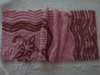 Fabric Piece #1762 - Plush Pink & Chocolate Vtg Chenille Quilt Craft