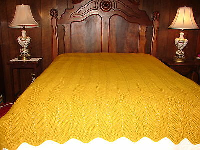 NEW Handcrafted CROCHET Bedspread Throw Blanket Afghan IN Solid Gold Color