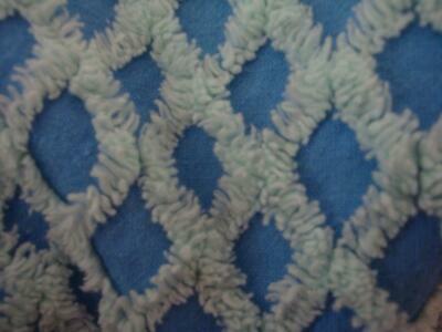 Fabric Piece #1760 - Aqua Lattice on Blue Vtg Chenille Bedspread Quilt Craft