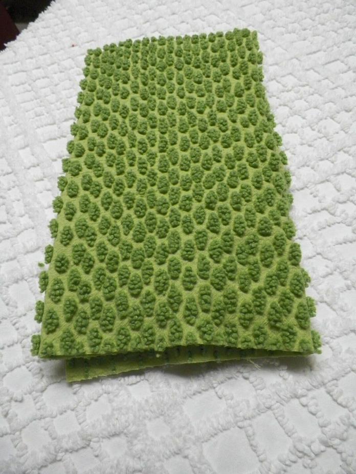 Vint. Avocado Green Oblong Pops Chenille Bedspread Quilting Craft Fabric A 1400