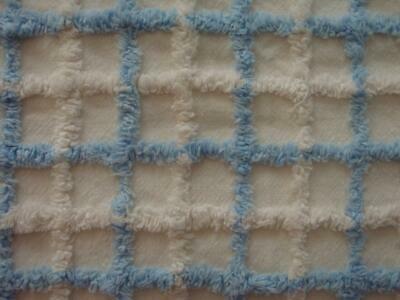 Fabric Piece #1758 - Blue & White Plaid Vtg Chenille Bedspread Quilt Craft