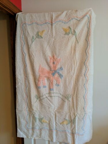 Vintage Chenille Baby Crib Blanket / bedspread ~ Bambi fawn deer ~ 69